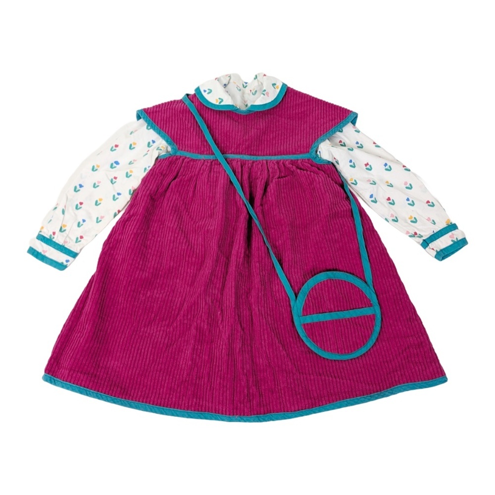 90s Corduroy Dress & Blouse Set Matching Purse Button Down Shirt Crossbody